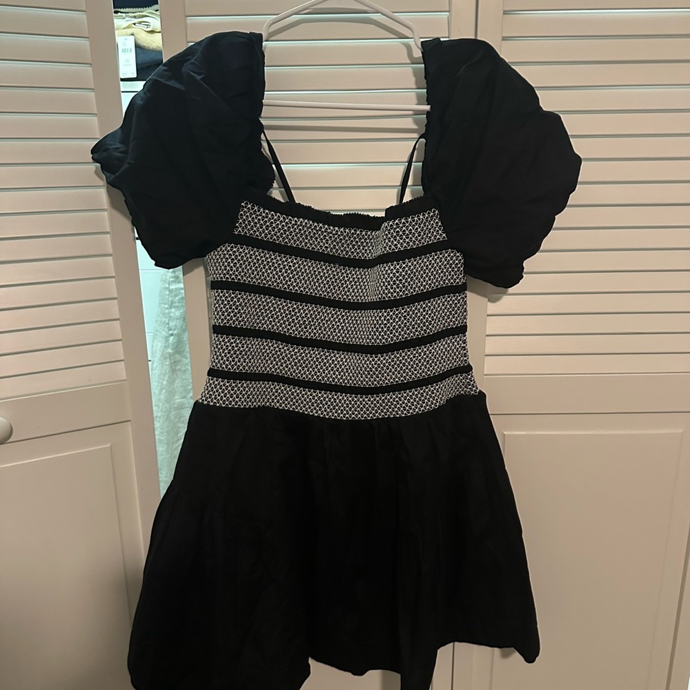 Anthropologie Black & White Puff-Sleeve Mini Dress